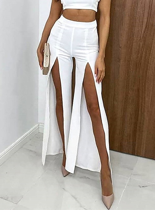 Women's Culottes Wide Leg Pants Trousers Baggy Black White High Waist  Fashion Casual Lounge Party Casual Daily Split Stretchy Full Length Solid  Colored S M L 2024 - $27.99