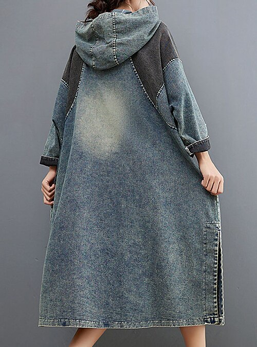 Women s Denim Dress Hoodie Dress Winter Dress Maxi long Dress