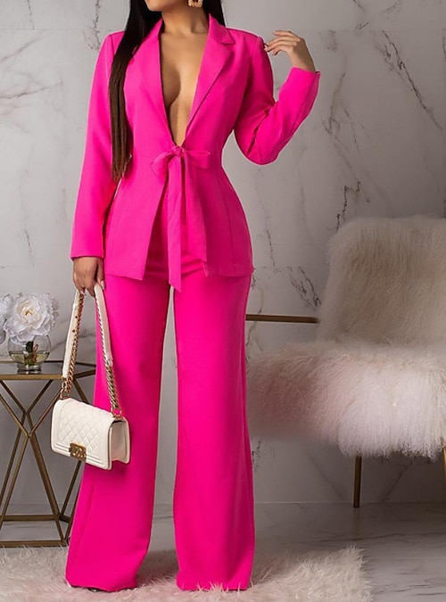 Rose Red Pink Suit For Women Casual Business Formal Office Uniform