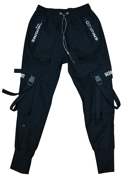 ropa de calle para hombre, con cinta, bolsillo con solapa, pantalones  cargo, joggers, pantalones elegantes con múltiples bolsillos, gráfico de  letras, cordón, cintura elástica, color sólido, largo 2022 - US $29.74