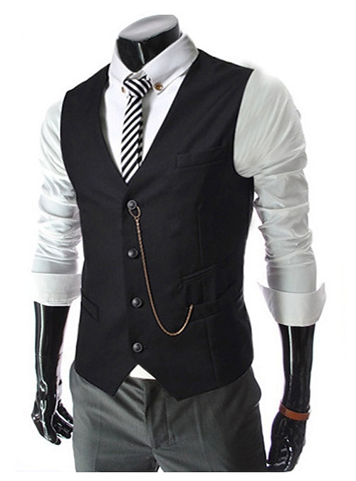 ainr Men Casual U-Neck Houndstooth Double-Breasted Slim Fit Suit Vest