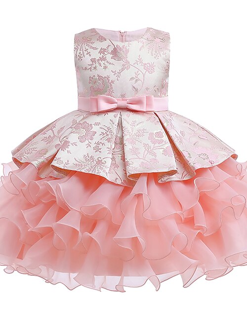 Kids Girls' Dress Jacquard Solid Colored Sleeveless Party Birthday