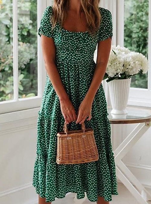 Women's Swing Dress Midi Dress Green 