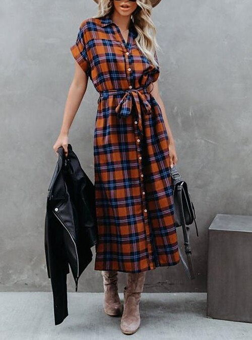 Women's Shirt Dress Midi Dress Yellow 