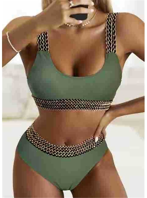  Women's Army Green 2 Piece Plus Size High Waisted