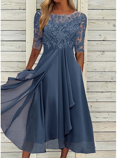 Per donna Abito linea A Vestito longuette Verde Blu Viola Mezza manica  Stampa Stampa Primavera Estate Girocollo Elegante Da cerimonia Classico  2022 S M L XL XXL 3XL / Feste del 2022 a US $29.75