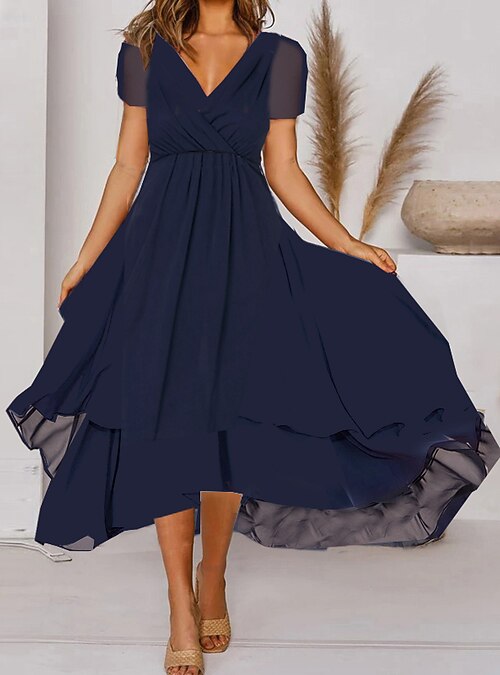 Women's A Line Dress Midi Dress Navy 
