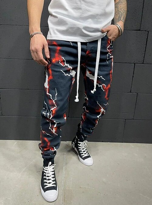Per uomo Pantaloni Punk e gotico Chino Lunghezza intera Pantaloni Media  elasticità Fulmini Vita normale Blu marino M L XL XXL 3XL del 2022 a US  $27.36