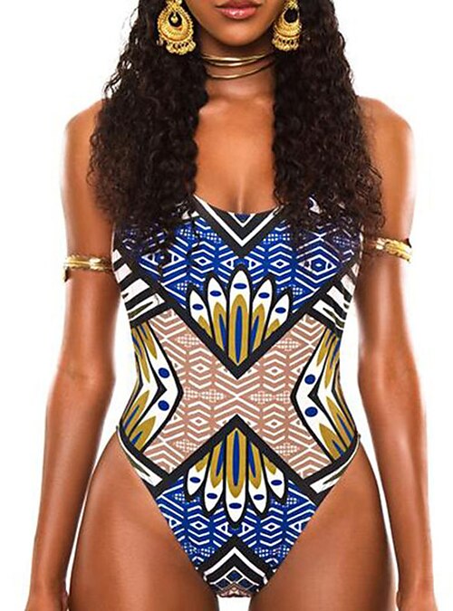 Stylish Sexy Woman Monokini Africa geometric Printed Swimsuit