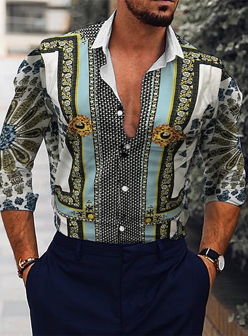 Nuevo 2020 camisa impresa digital para hombre bohemias diseño homme con cuello en v blusa - US $14.99