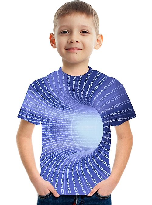 T-shirt Kortærmet 3D-udskrivning Grafisk 3D Print Farveblok Crewneck Unisex Lysegul blå Flåde Børn Toppe Basale Gade Sjov Sommer 3-12 / Sport 2023 - US $7.99