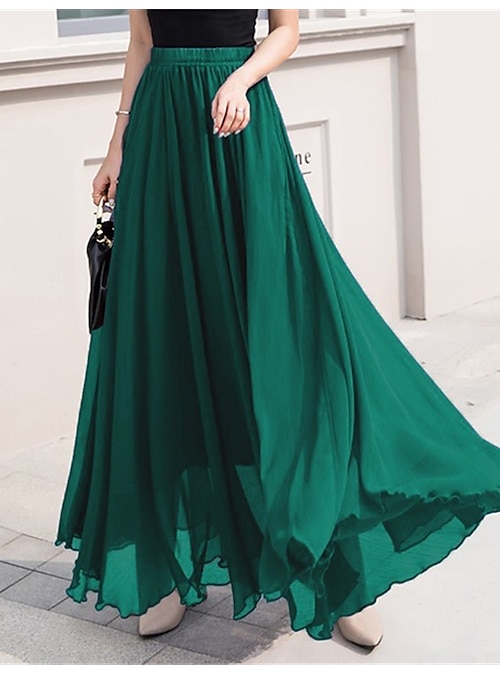 Women's Skirt Swing Work Skirts Long Skirt Maxi Skirts Chiffon Solid Colored Office Career Daily Spring & Summer Chiffon Elegant Long S Women's Skirt Swing Work Skirts Long Skirt Maxi Skirts Chiffon Solid Colored Office Career Daily Spring & Summer Chiffon Elegant Long S