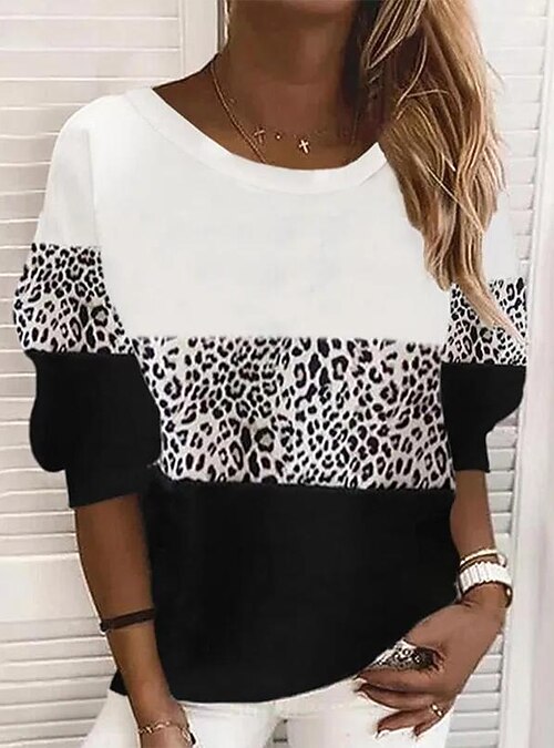 Lightinthebox Women's Hoodie Sweatshirt Casual Oversized White Geometric Casual Round Neck Long Sleeve XL