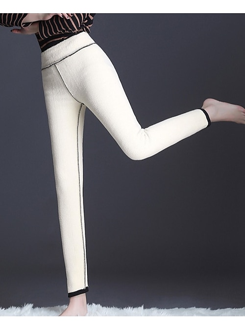 Women's Fleece Pants Tights Leggings Fleece lined Black / White Black+Grey  Gray High Waist Fashion Causal Daily Stretchy Full Length Tummy Control Cat  S M L XL XXL / Skinny 2024 - $27.99