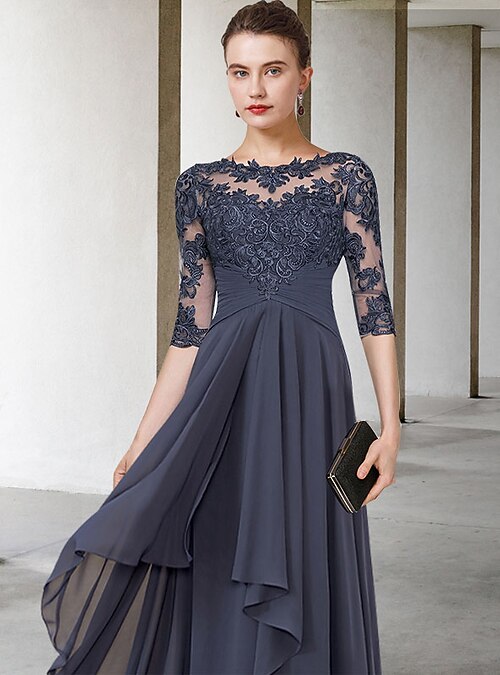 Corte A Vestido de Madrina Elegante Talla Grande Joya Hasta el