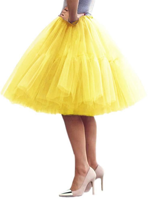 Yellow Long Tulle Skirt High Waisted Layered Tulle Skirt Yellow