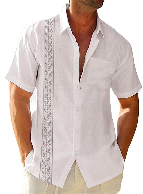 camisa de guayabera para hombre camisa de verano camisa gráfica cobertura blanca estampado diario vacaciones manga corta ropa con botones ropa cómoda playa / verano / verano 2022 - £ 21.49