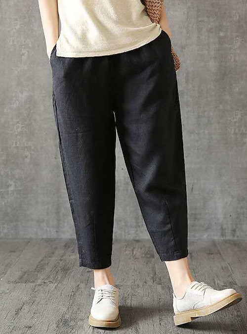 Fashion Office Pocket Black Loose Ankle-length Pants Women New