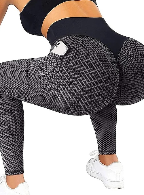 Women's Yoga Leggings Plus Size Scrunch Butt Side Pockets Jacquard Tummy  Control Butt Lift Quick Dry Yoga Fitness Gym Workout Tights Leggings Black  Green Gray Sports High Elasticity 2024 - $14.49