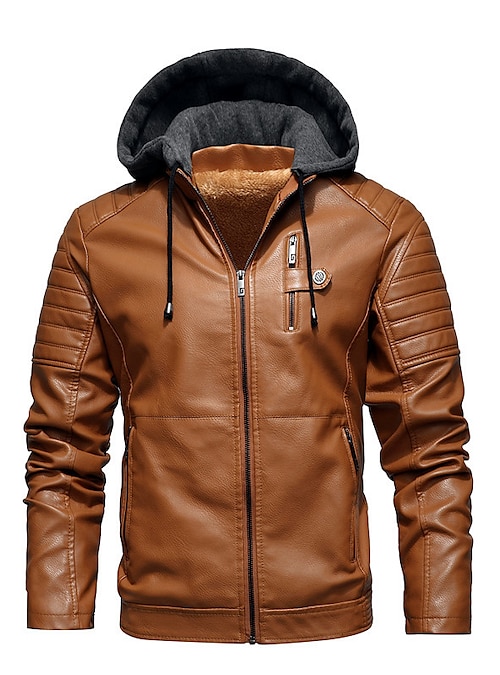 Hombre chaqueta Chaqueta de cuero sintético Invierno Regular Color sólido Chaquetas para Hombre Profesional Blanco Rojo Marrón 2023 - £ 32.24
