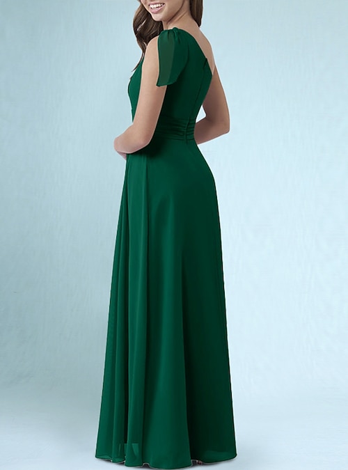 A-Line Floor Length One Shoulder Chiffon Junior Bridesmaid Dresses&Gowns  With Ruching Green Kids Wedding Guest Dress 4-16 Year 2026 - $64.99
