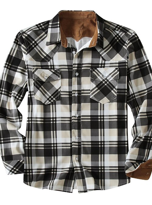 Men's Fleece Shirt Shirt Flannel Jacket Plaid / Check Turndown