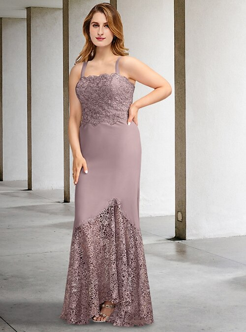 Two Piece A-Line Mother of the Bride Dresses Plus Size Hide Belly Curve  Elegant Dress Formal Asymmetrical Sleeveless Square Neck Chiffon with  Appliques Splicing 2023 2024 - $179.99