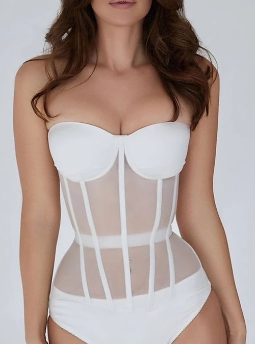 White Mesh Over Bust Corset - Laced Corset