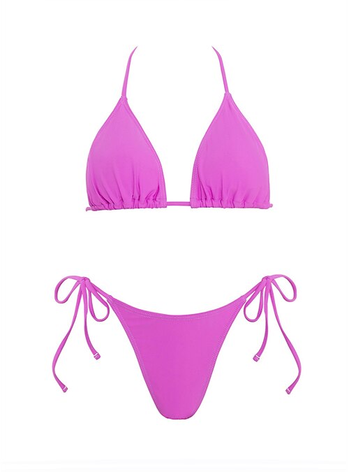 NEW Fashion Women Sexy Pure Color Bikini Tie Rope Swimsuit Set Backless  Brassiere & Briefs Bathing Suit Beach Wear