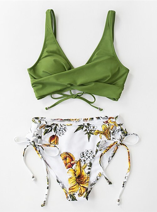 Women Fashion Plants Print Sexy Camisole Two-piece Swimsuit