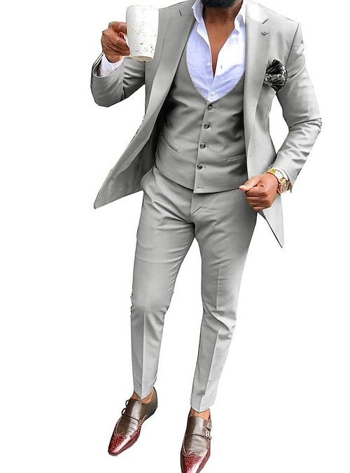 White Red Silver Men's Wedding Suits Solid Colored 3 Piece Standard Fit  Single Breasted One-button 2024 2024 - $99.99