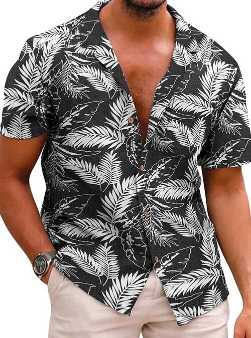 Hombre camisa hawaiana Floral Plantas Cuello Vuelto Rosa Blanco + negro Piscina Verde Claro Exterior Mangas cortas Abotonar Estampado Ropa Algodón Moda Casual Suave Transpirable 2023 - US $19.99