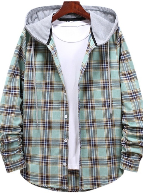 Hooded check shirt discount mens