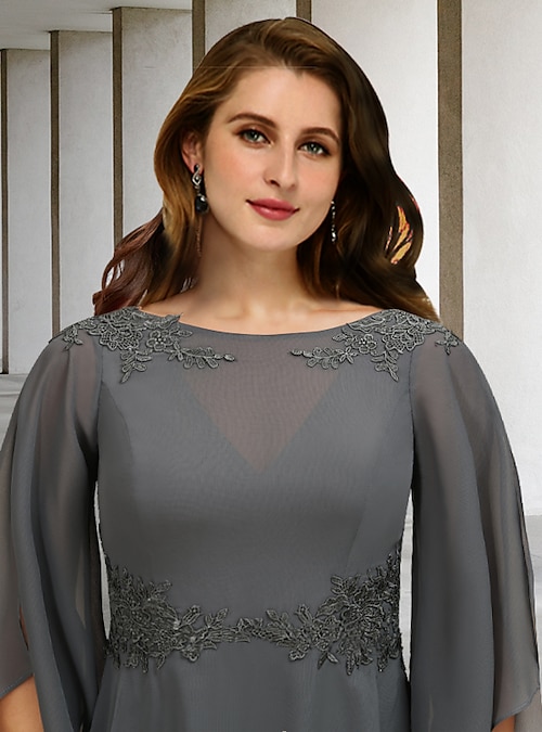 short sleeve wedding guest dresses Mermaid/Trumpet Sleeves Dress with Flower Light Purple neckline add a touch Wedding Collection Color:Sorbet Fun & Flirty Crochet
