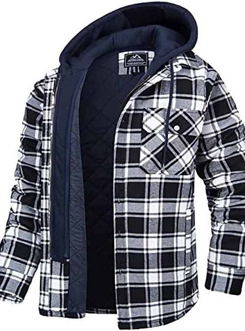 Men's outdoor casual plaid hooded padded shirt discount jacket