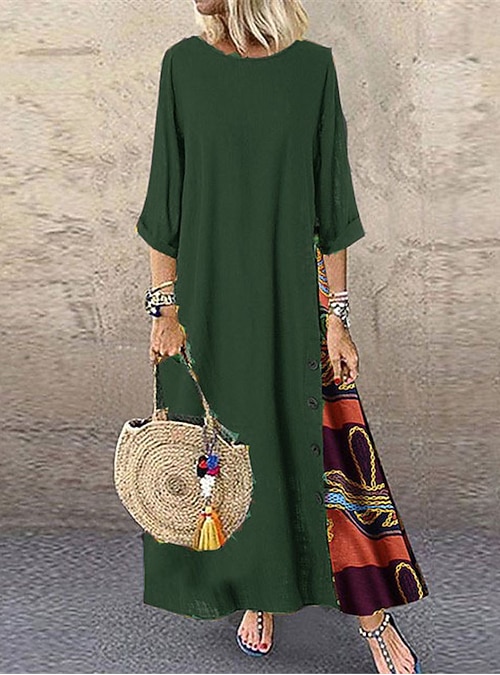 Women's Black Yellow Wine Summer Spring Fall Maxi long Dress Casual Dress  Cotton Linen Dress Swing Dress Bohemia Fashion Casual Outdoor Daily Going  out Loose Fit Crew Neck Boat Neck 2026 - $22.99