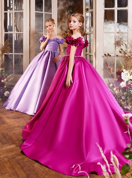 Princess Sweep / Brush Train Flower Girl Dress Birthday Sleeping Beauty  Juniors Cute Prom Dress Satin with Flower Floral / Flower Fit 3-16 Years  2026 - $129.99