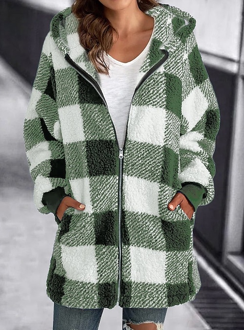 Plaid zip up hoodie womens hot sale