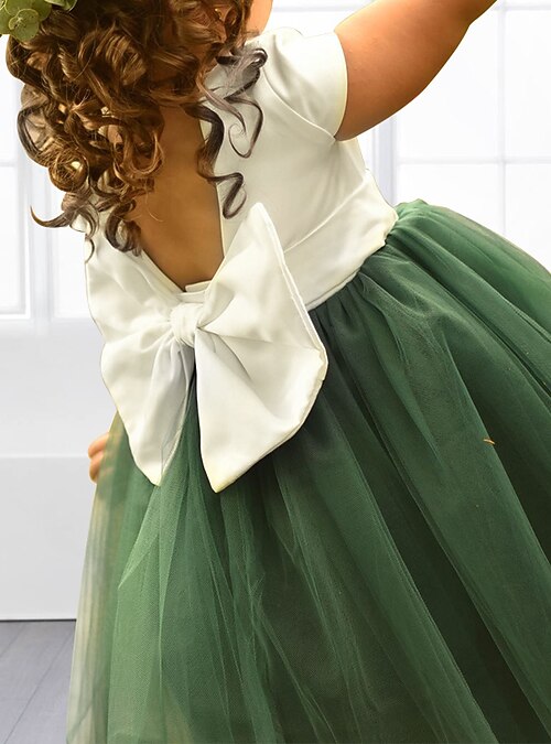 A-Line Tea Length Flower Girl Dress Wedding Party Girls Cute Prom Dress  Satin with Bow(s) Tutu Fit 3-16 Years 2026 - $54.99