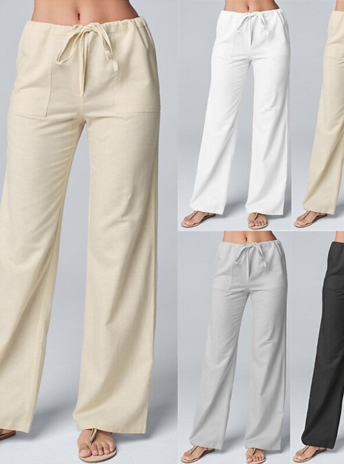 Elegant Linen Trousers, Wide Leg Pants Women, White Linen Flare