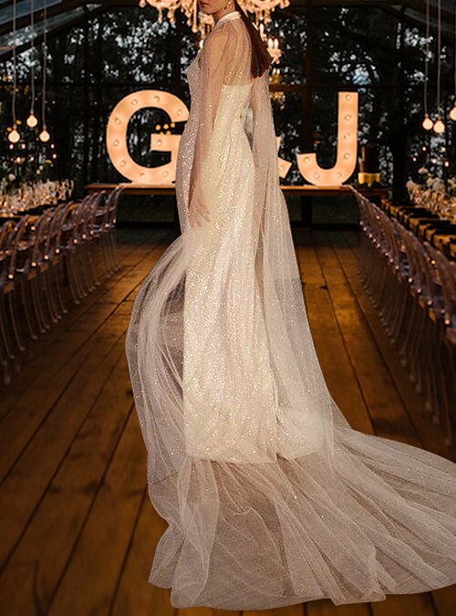 Hall Sparkle & Shine Wedding Dresses Floor Length Mermaid / Trumpet  Sleeveless Halter Spaghetti Strap Tulle With Beading Sequin 2023 Bridal  Gowns 2026 - $139.99