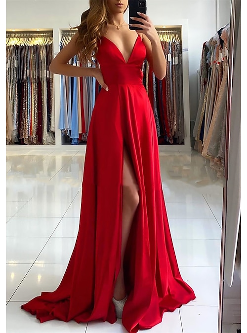 A-Line Prom Dresses Empire Dress Formal Prom Sweep / Brush Train Sleeveless V Neck Imitation Silk Backless with Pleats Slit 2024 2026 - $114.99 A-Line Prom Dresses Empire Dress Formal Prom Sweep / Brush Train Sleeveless V Neck Imitation Silk Backless with Pleats Slit 2024 2026 - $114.99