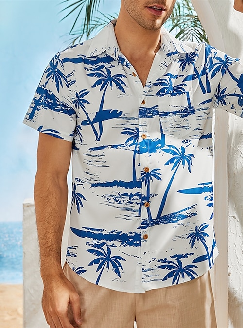 Hombre camisa hawaiana Abotonar la camisa Camisa de verano Camisa casual Camisa de playa Blanco Manga Corta Bloque de color Vuelto Calle Vacaciones Abotonar Ropa Moda Ocio 2023 - £ 12.89