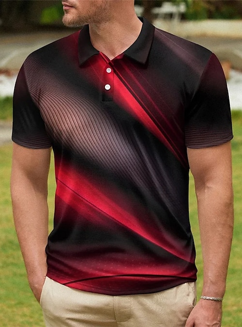 Hombre POLO Camiseta de golf Estampados Lineal Cuello Rojo Exterior Calle cortas Abotonar Estampado Ropa Deportes Moda Ropa de calle 2023 £ 16.12