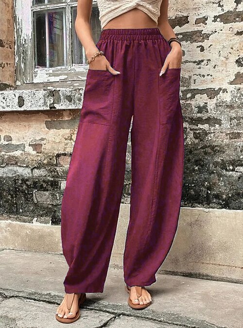 Wide leg cotton on sale pants with pockets