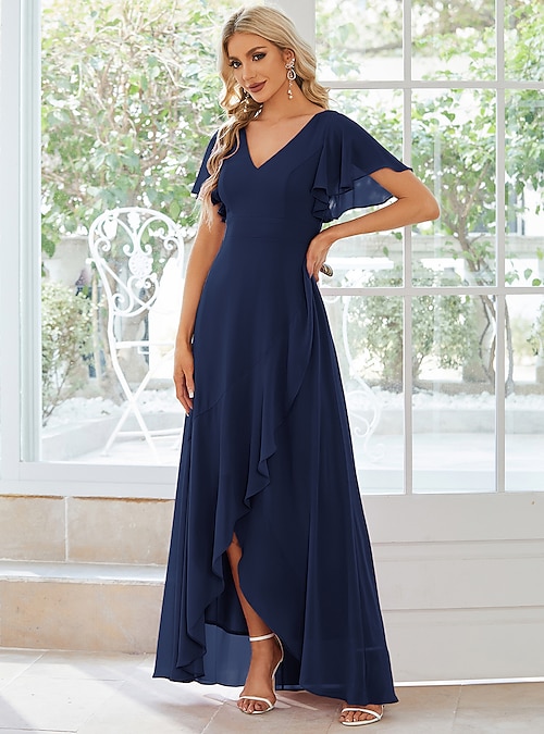 Navy Blue Bridesmaid Dress Off Shoulder Guest Wedding Party Dress