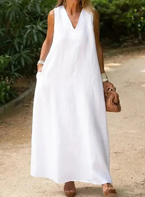 Women's Cotton Linen Dress Casual Dress Maxi Long Dress Cotton