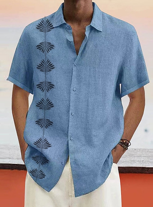 Hombre camisa de lino Camisa de verano Cuello Vuelto Verano Manga Corta Blanco Rosa Azul Piscina Estampados Casual Diario Estampado 2023 - £ 12.89
