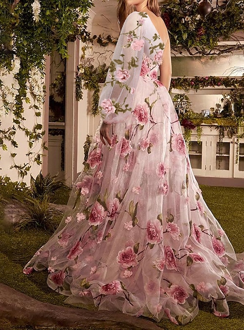 A-Line Prom Dresses Floral Dress Formal Wedding Guest Sweep