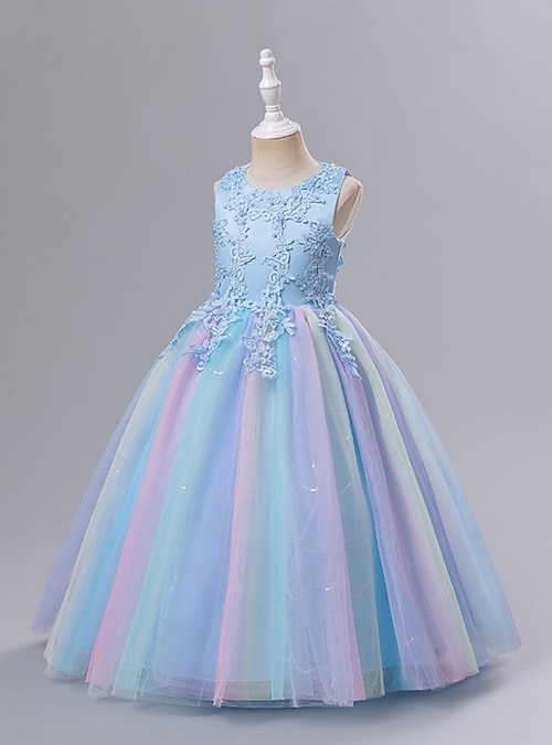 Kids Girls' Dress Floral Solid Colored A Line Dress Performance Wedding  Party Ruched Mesh Pink Light Blue White Maxi Sleeveless Cute Princess  Dresses Summer Fall Regular Fit 3-12 Years 2026 - $35.99